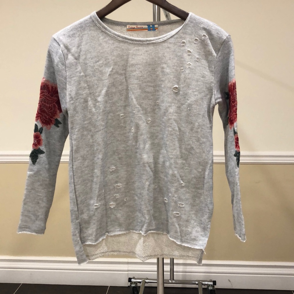 Vintage Havana Grey Embellished Rose Sweater